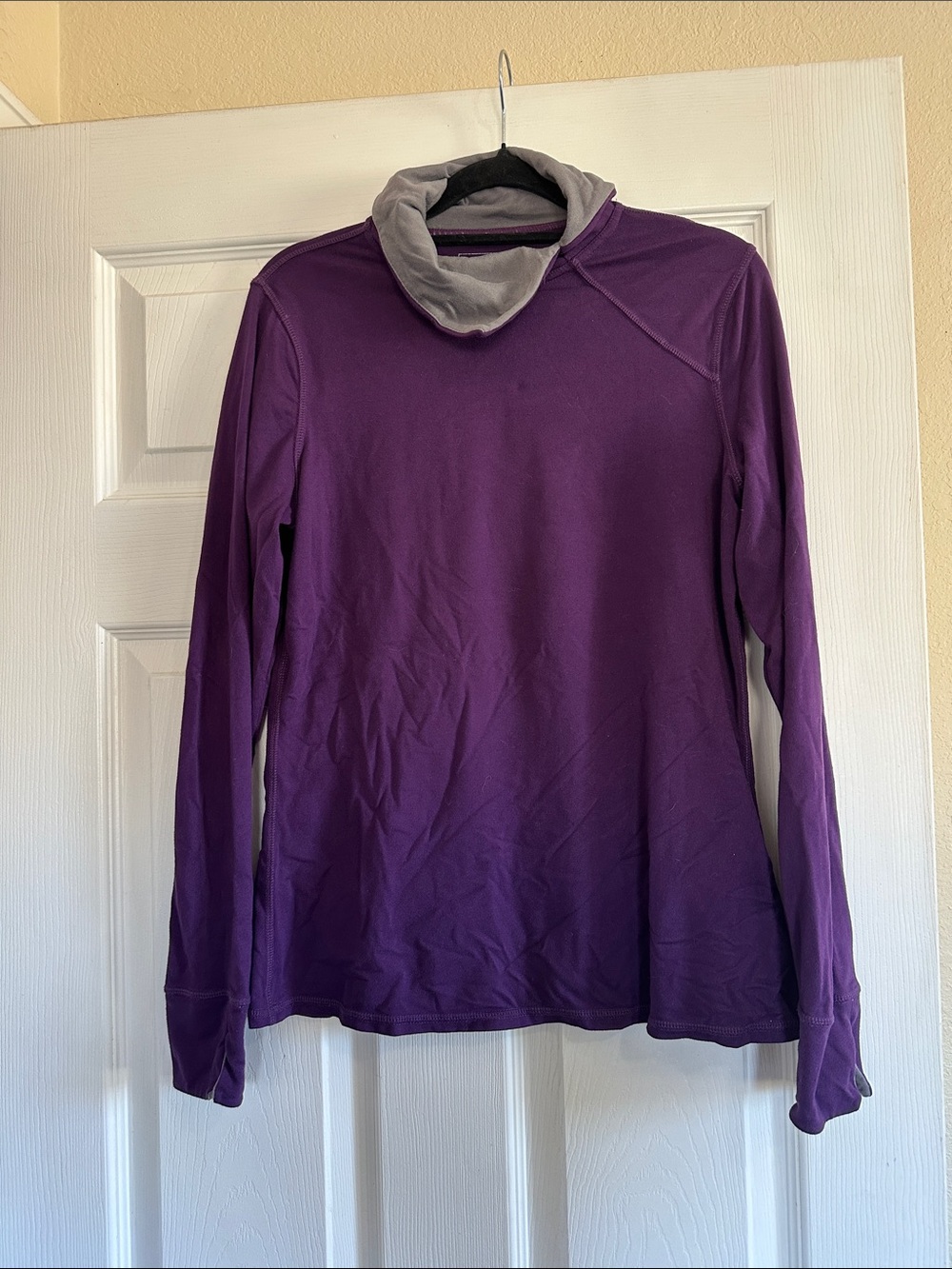 Athleta Purple Long-Sleeve Cowl Neck Top with Gray Lining